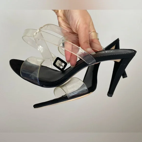 ZARA High Heels Clear Straps Black Sandals size 37 6.5 worn once comfy sexy - Picture 11 of 16